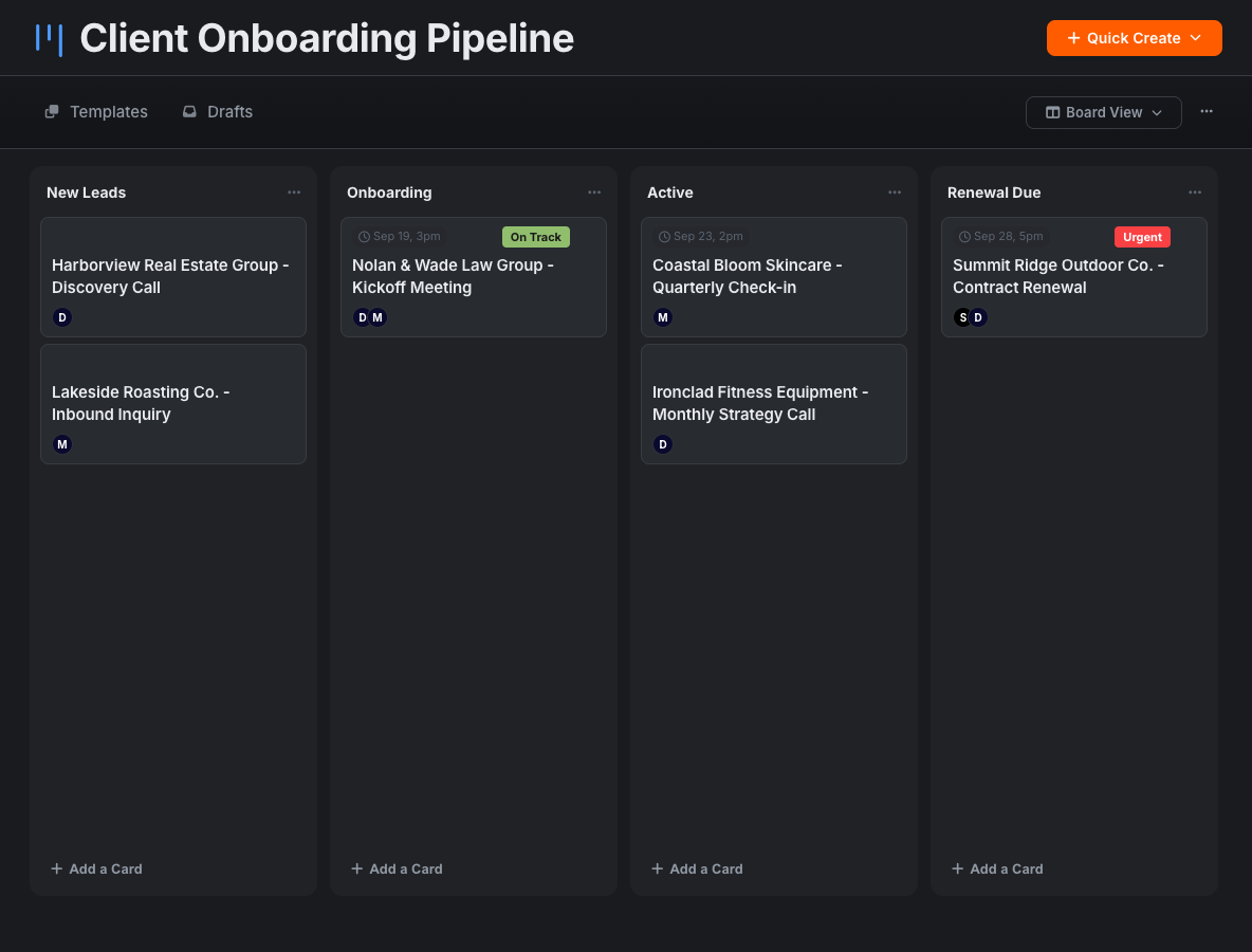 Agency Workspace - Boards - RocketCollab screenshot